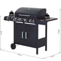 Outsunny Gasgrill Mit Räder Schwarz 125L X 51B X 100H Cm | Tischgrill Barbecue Grill Bbq Grill -Entspannender Garten 8600336600 846 016V90 prod 005