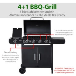 Outsunny Gasgrill Mit Räder Schwarz 125L X 51B X 100H Cm | Tischgrill Barbecue Grill Bbq Grill -Entspannender Garten 8600336600 846 016V90 prod 006