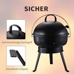Outsunny Kugelgrill Tragbar Und Mit Dreibeinfuß Ø36,5 X H54 Cm | Holzkohlegrill Grillrost Holzkohle Grillstation Grill Tragbar -Entspannender Garten 8600336600 846 062BK prod 006