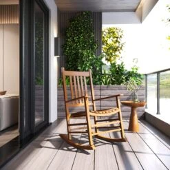 Outsunny Schaukelstuhl Mit Armlehne 69 X 86 X 115 Cm (BxTxH) | Schwingsessel Relaxstuhl Gartenstuhl Holzstuhl -Entspannender Garten 8600336600 84A 041 prod 004