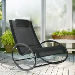 Outsunny Schaukelstuhl Mit Kopfkissen Schwarz 105 X 62 X 88 Cm (LxBxH) | Schaukelliege Gartenliege Relaxstuhl Gartenmöbel -Entspannender Garten 8600336600 84A 090 prod 003