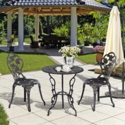 Outsunny Gartenmöbel Als 3-teiliges Set Schwarz | Gartenset Sitzgruppe Balkonset Balkongarnitur -Entspannender Garten 8600336600 84B 029 prod 003