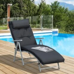 Outsunny Sonnenliege Mit Kissen | Gartenliege Relaxliege Klappbare Strandliege -Entspannender Garten 8600336600 84B 184V01BK prod 003
