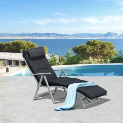 Outsunny Sonnenliege Mit Kissen | Gartenliege Relaxliege Klappbare Strandliege -Entspannender Garten 8600336600 84B 184V01BK prod 004