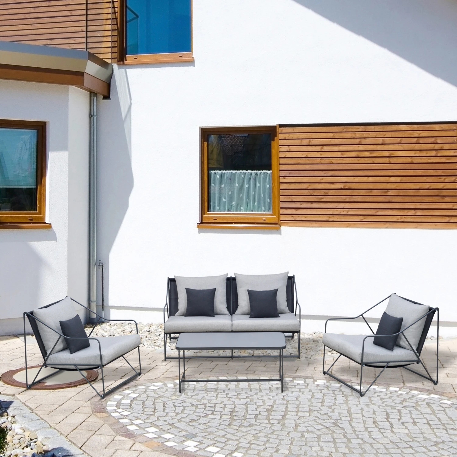 Outsunny Gartensitzgruppe Mit Couchtisch Grau, Schwarz | Gartenset Gartensofaset Sitzgruppe Gartenmöbel 3 Outsunny Gartensitzgruppe Mit Couchtisch Grau, Schwarz | Gartenset Gartensofaset Sitzgruppe Gartenmöbel – Bild 3
