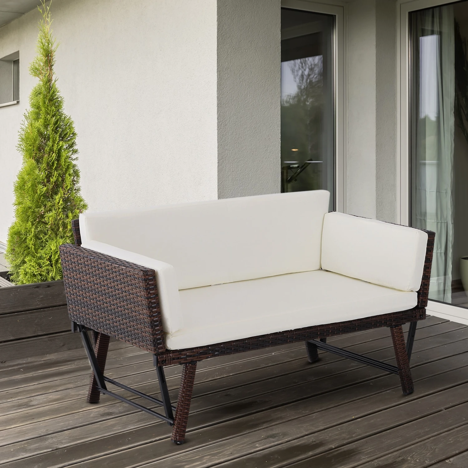 Outsunny Gartensofa Mit Klappbaren Armlehnen 129 X 66 X 67 Cm (LxBxH) | Gartenmöbel Loungesofa Gartenbank Gartenliege 3 Outsunny Gartensofa Mit Klappbaren Armlehnen 129 X 66 X 67 Cm (LxBxH) | Gartenmöbel Loungesofa Gartenbank Gartenliege – Bild 3