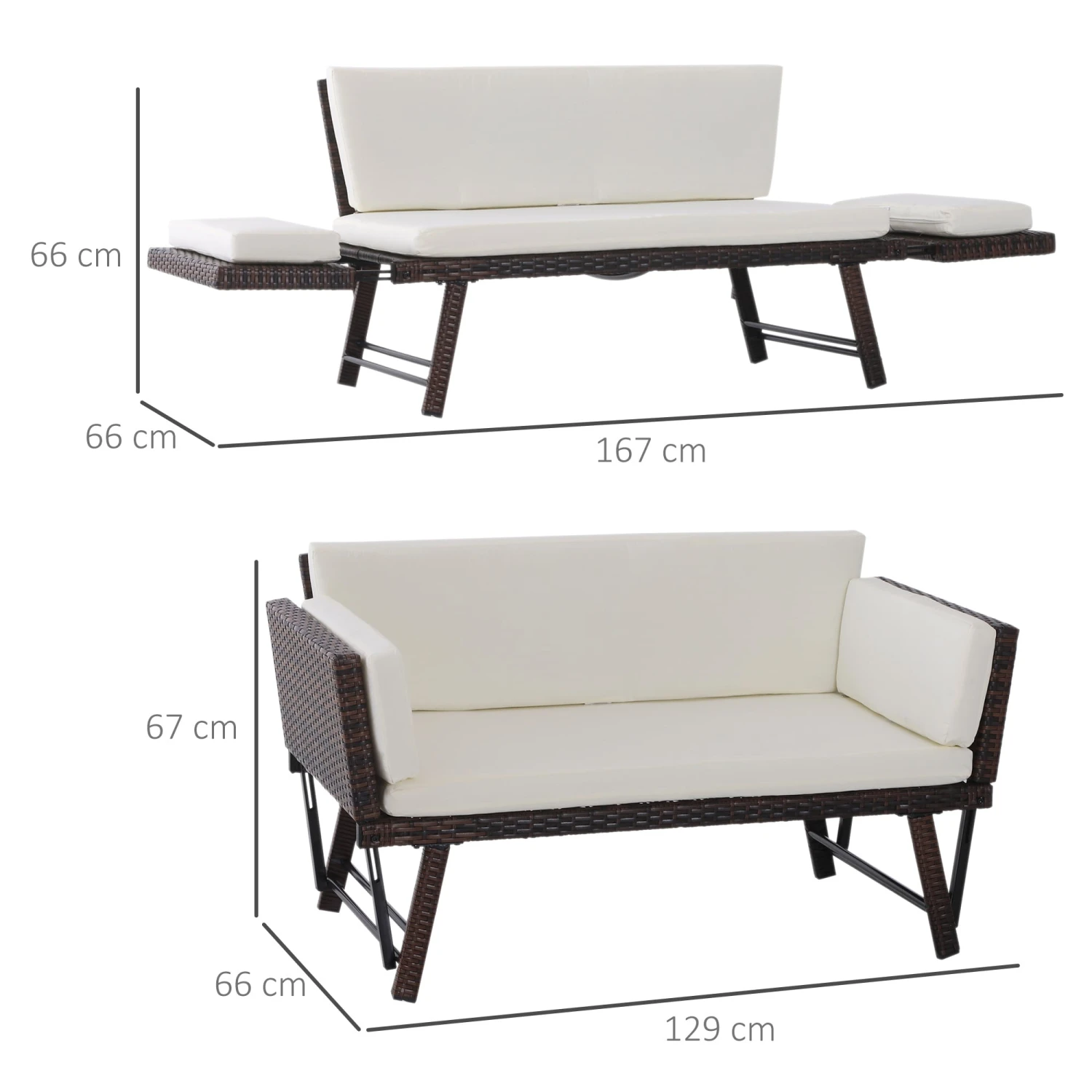 Outsunny Gartensofa Mit Klappbaren Armlehnen 129 X 66 X 67 Cm (LxBxH) | Gartenmöbel Loungesofa Gartenbank Gartenliege 5 Outsunny Gartensofa Mit Klappbaren Armlehnen 129 X 66 X 67 Cm (LxBxH) | Gartenmöbel Loungesofa Gartenbank Gartenliege – Bild 5