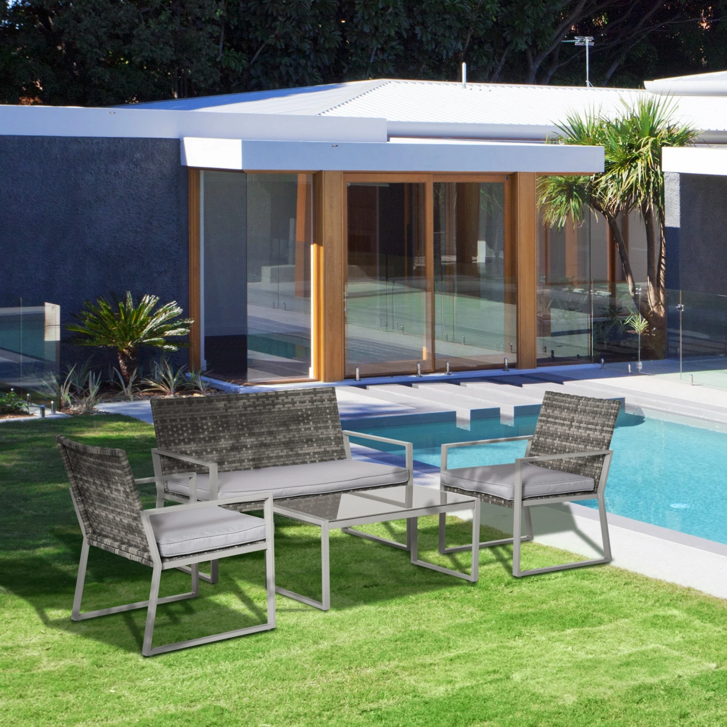 Outsunny Rattan Sitzgruppe Für 4 Personen Grau | Sitzgarnitur Gartengarnitur Gartenmöbel-Set 3 Outsunny Rattan Sitzgruppe Für 4 Personen Grau | Sitzgarnitur Gartengarnitur Gartenmöbel-Set – Bild 3