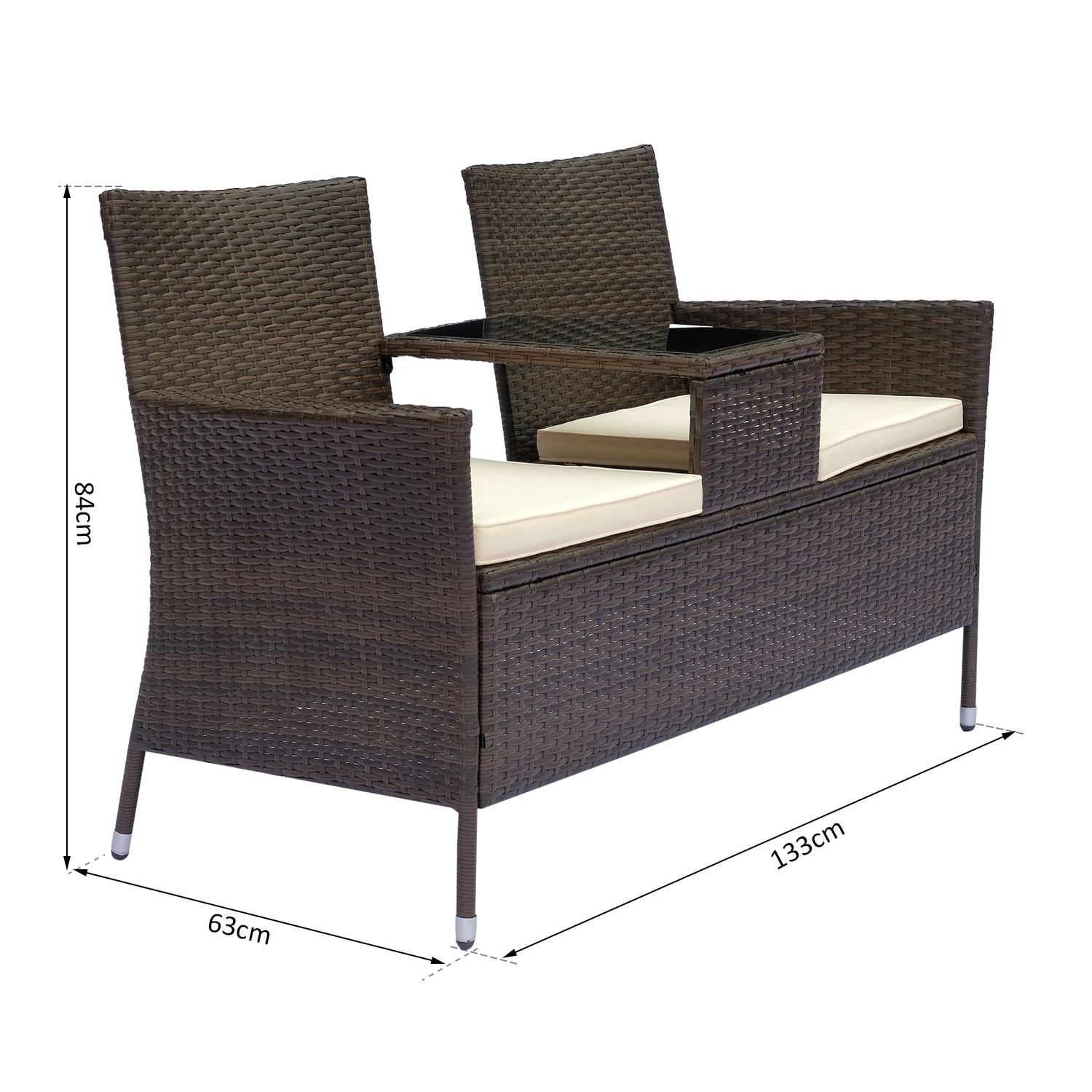 Outsunny Polyrattan Gartenbank 133 X 63 X 84 Cm (LxBxH) | Gartensofa Sitzbank Mit Tisch 2-Sitzer Rattanmöbel 5 Outsunny Polyrattan Gartenbank 133 X 63 X 84 Cm (LxBxH) | Gartensofa Sitzbank Mit Tisch 2-Sitzer Rattanmöbel – Bild 5