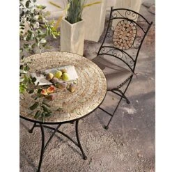 Gartentisch Aus Metall Mit Mosaikplatte, 70 Cm ø Kemo Schwarz/Beige -Entspannender Garten 8600342900 6591167 prod 004