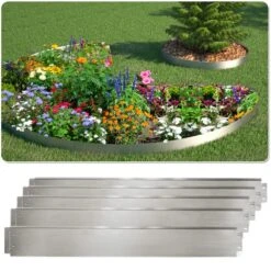 Rasenkante 5m 100x14cm Verzinkt Beeteinfassung Beetumrandung Mähkante Metall Palisade -Entspannender Garten 8600343700 8801 prod 003