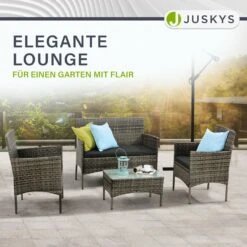 Juskys Polyrattan Gartenmöbel-Set Fort Myers Grau-meliert Mit Tisch, Sofa, 2 Stühle & Auflagen -Entspannender Garten 8600348200 57290370 prod 003