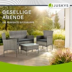 Juskys Polyrattan Gartenmöbel-Set Fort Myers Grau-meliert Mit Tisch, Sofa, 2 Stühle & Auflagen -Entspannender Garten 8600348200 57290370 prod 005
