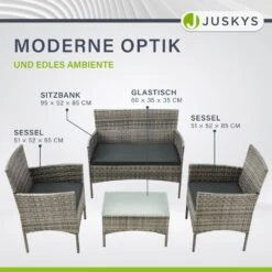 Juskys Polyrattan Gartenmöbel-Set Fort Myers Grau-meliert Mit Tisch, Sofa, 2 Stühle & Auflagen -Entspannender Garten 8600348200 57290370 prod 006