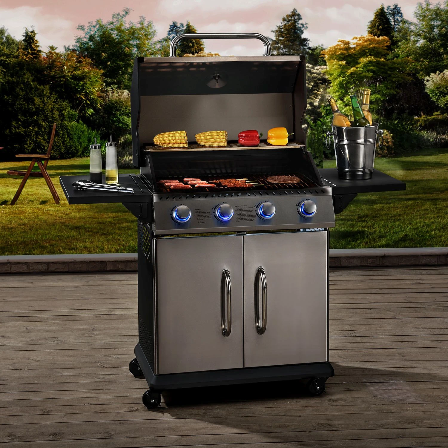 Juskys Gasgrill Kansas Mit 4 Brenner, Warmhaltrost, Thermometer & Seitenablagen – Grill Grillwagen 2 Juskys Gasgrill Kansas Mit 4 Brenner, Warmhaltrost, Thermometer & Seitenablagen – Grill Grillwagen – Bild 2