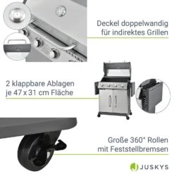 Juskys Gasgrill Kansas Mit 4 Brenner, Warmhaltrost, Thermometer & Seitenablagen – Grill Grillwagen 10 Juskys Gasgrill Kansas Mit 4 Brenner, Warmhaltrost, Thermometer & Seitenablagen – Grill Grillwagen -Entspannender Garten 8600348200 65292374 prod 005