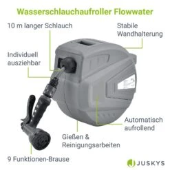 Juskys Schlauchtrommel Flowwater 10 M – Schlauchbox Mit Flexibler Wandhalterung & Aufrollautomatik 8 Juskys Schlauchtrommel Flowwater 10 M – Schlauchbox Mit Flexibler Wandhalterung & Aufrollautomatik -Entspannender Garten 8600348200 71593976 prod 003