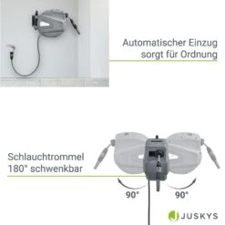 Juskys Schlauchtrommel Flowwater 10 M – Schlauchbox Mit Flexibler Wandhalterung & Aufrollautomatik 9 Juskys Schlauchtrommel Flowwater 10 M – Schlauchbox Mit Flexibler Wandhalterung & Aufrollautomatik -Entspannender Garten 8600348200 71593976 prod 004