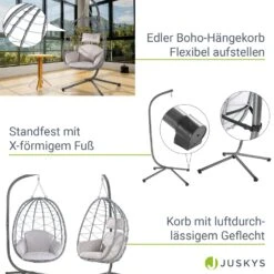 Juskys Korb-Hängesessel Aria Faltbar & Höhenverstellbar Mit Eisengestell Bis 130 Kg Silber -Entspannender Garten 8600348200 78183182 prod 004
