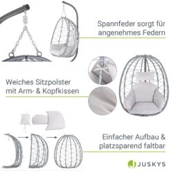 Juskys Korb-Hängesessel Aria Faltbar & Höhenverstellbar Mit Eisengestell Bis 130 Kg Silber -Entspannender Garten 8600348200 78183182 prod 005