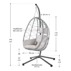 Juskys Korb-Hängesessel Aria Faltbar & Höhenverstellbar Mit Eisengestell Bis 130 Kg Silber -Entspannender Garten 8600348200 78183182 prod 006