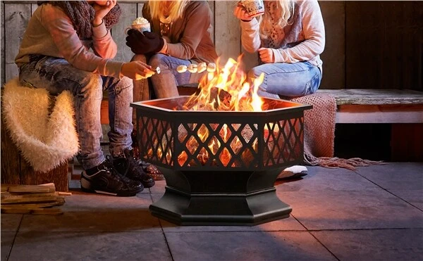 Yaheetech Feuerstelle Garten, Ø 61cm, Feuerkorb, Sechseckige Feuerschale, Feuerschale Für Außenterrasse Hinterhof Campinggarten, Firepit Terrasse, Maschendraht & Schürhaken, Funkenschutzgitter 4 Yaheetech Feuerstelle Garten, Ø 61cm, Feuerkorb, Sechseckige Feuerschale, Feuerschale Für Außenterrasse Hinterhof Campinggarten, Firepit Terrasse, Maschendraht & Schürhaken, Funkenschutzgitter – Bild 4