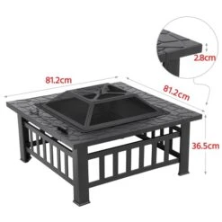 Yaheetech Garten Feuerstelle 81.2x81.2x36.50cm, Quadratisch Feuerschale, Feuerkorb Mit Wasserfester Schutzhülle, Fire Pit Für Terrasse&Garten, Funkenschutzgitter, Ofenheizung Outdoor, Für Wintertag -Entspannender Garten 8600357600 A168 168 prod 003