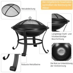 Yaheetech Garten Feuerstelle Mit Funkenschutz & Schürhaken Outdoor Vierbeine Feuerschale Feuerkorb Auf Ihrer Terrase, Schwarz - 54 X 49.5cm (Dx H) -Entspannender Garten 8600357600 A171 171 prod 002 1