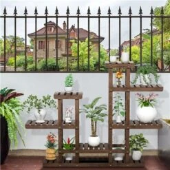 Yaheetech Pflanzenregal Holz Blumenregal 6 Ebenen Blumentreppe Garten Pflanzentreppe Outdoor Blumenständer Mehrstöckig Holzregal, 120,5x25x96,5 Cm -Entspannender Garten 8600357600 A195 195 prod 005