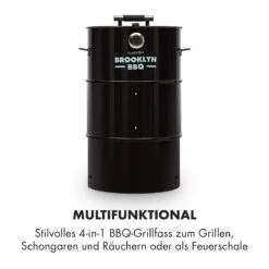 Brooklyn-BBQ 4-in-1-Grillfass | Grill, Smoker SlowCooker & Feuerschale | Ø 42 Cm | Stahl | Pulverbeschichtet -Entspannender Garten 8600359300 4679 prod 003