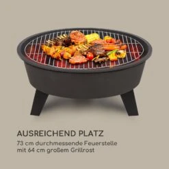 Nolana 2-in-1-Feuerschale Ø73cm Funkenschutz Ø64cm Grill Stahl Schwarz -Entspannender Garten 8600359300 4994 prod 004