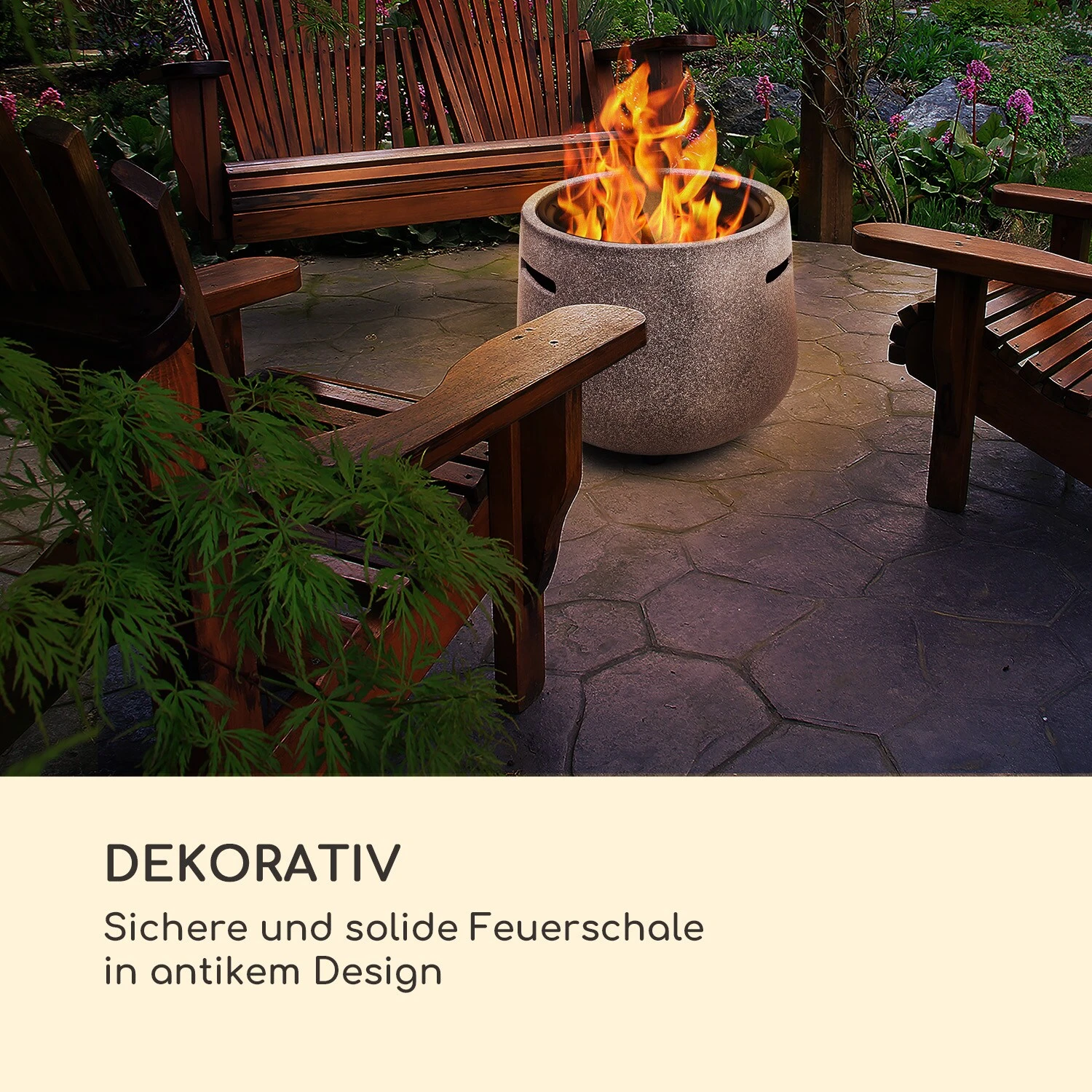 Evora Feuerschale Ø45cm Holzfeuer Grillrost Kunststein Stahl Schwarz / Steinoptik 2 Evora Feuerschale Ø45cm Holzfeuer Grillrost Kunststein Stahl Schwarz / Steinoptik – Bild 2