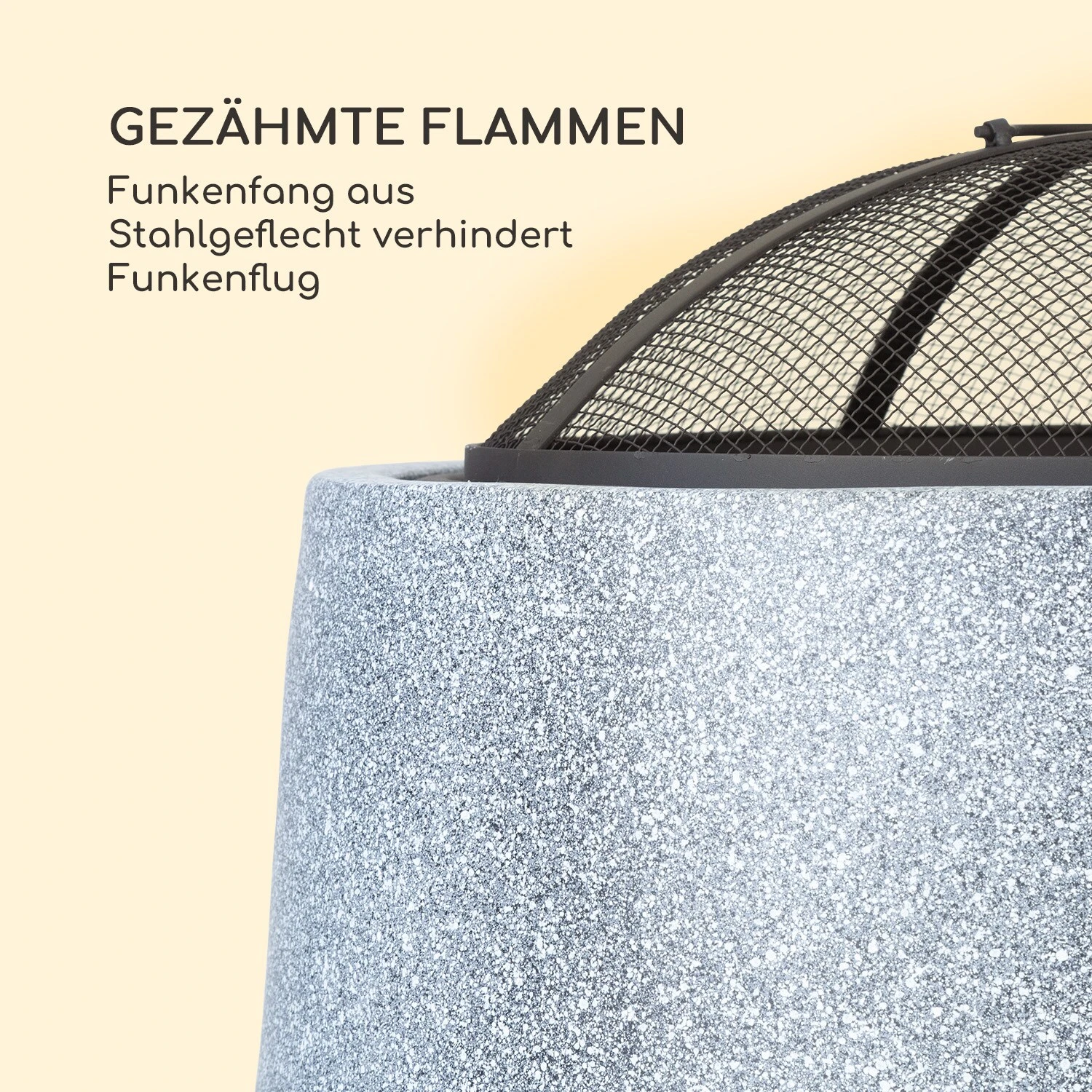 Evora Feuerschale Ø45cm Holzfeuer Grillrost Kunststein Stahl Schwarz / Steinoptik 6 Evora Feuerschale Ø45cm Holzfeuer Grillrost Kunststein Stahl Schwarz / Steinoptik – Bild 6