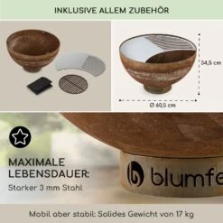 Savage Feuerschale Mit Grill  Ø: 60,5 Cm Stahl Inkl. Wetterschutz Rost -Entspannender Garten 8600359300 5365 prod 005