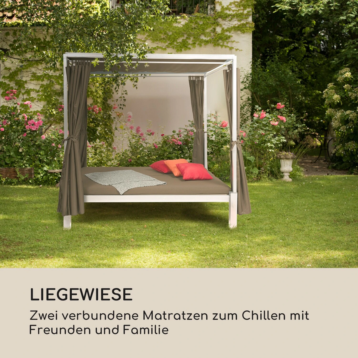 Senator Lounge Gartenliege 188x208x205cm Sonnendach Polyester Stahl Grau 2 Senator Lounge Gartenliege 188x208x205cm Sonnendach Polyester Stahl Grau – Bild 2