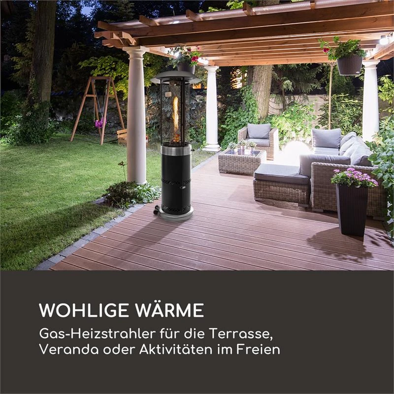 Goldflame Deluxe Terrassenheizstrahler 36.000BTU/11kW Temperglas Mobil Edelstahl Schwarz 2 Goldflame Deluxe Terrassenheizstrahler 36.000BTU/11kW Temperglas Mobil Edelstahl Schwarz – Bild 2
