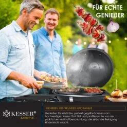 KESSER® Elektrischer Elektrogrill 2in1 Tischgrill - Standgrill Mit Deckel Und Standfuß | Max. 2400 Watt | Faltbar | Thermometer | Antihaftbeschichtung | Grillplatte Abstelltische | 2 Räder | -Entspannender Garten 8600364700 20109 prod 004