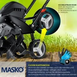 MASKO® Elektrische Motorhacke 1500 Watt | 40cm Arbeitsbreite 20cm Arbeitstiefe | Bodenhacke | Ackerfräse Kultivator Gartenfräse | Elektro Hacke | Klappbarer Handgriff | Metallgehäuse | Transporträder -Entspannender Garten 8600364700 20111 prod 005