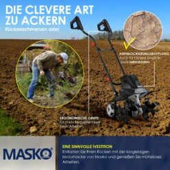 MASKO® Elektrische Motorhacke 1500 Watt | 40cm Arbeitsbreite 20cm Arbeitstiefe | Bodenhacke | Ackerfräse Kultivator Gartenfräse | Elektro Hacke | Klappbarer Handgriff | Metallgehäuse | Transporträder -Entspannender Garten 8600364700 20111 prod 006