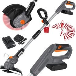 MASKO® Akku-Rasentrimmer Mit 20 V Li-Akku, 2,0 Ah Akku Und Ladegerät, Motorsense 26 Cm Schnittkreis, 180° Trimmwinkel, Teleskop-Stiel & Zusatzhandgriff, Inkl. 20 Messer Kunststoffklinge