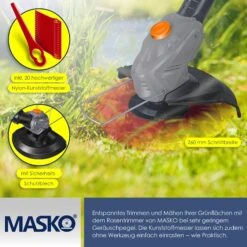 MASKO® Akku-Rasentrimmer Mit 20 V Li-Akku, 2,0 Ah Akku Und Ladegerät, Motorsense 26 Cm Schnittkreis, 180° Trimmwinkel, Teleskop-Stiel & Zusatzhandgriff, Inkl. 20 Messer Kunststoffklinge -Entspannender Garten 8600364700 22106 prod 004