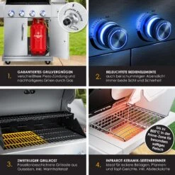 KESSER® Gasgrill Master BBQ Mit 800°C Infrarot & Grill-Thermometer, LED-Beleuchtung , Keramik 4+1 Brenner Aus Edelstahl XXL Grillwagen Grill, Seitenkocher, 5-11 KG Gasflasche Piezozündung -Entspannender Garten 8600364700 22232 prod 004