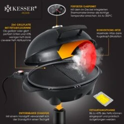 KESSER® Elektrischer Elektrogrill 2in1 Tischgrill - Standgrill Mit Deckel Standfuß | Max. 2400 Watt Thermometer | Antihaftbeschichtung | XXL Grillplatte | Integrierte Ablagefläche Elektro-Säulengrill -Entspannender Garten 8600364700 22323 prod 003