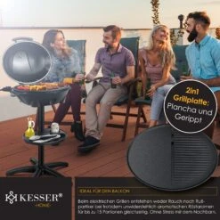 KESSER® Elektrischer Elektrogrill 2in1 Tischgrill - Standgrill Mit Deckel Standfuß | Max. 2400 Watt Thermometer | Antihaftbeschichtung | XXL Grillplatte | Integrierte Ablagefläche Elektro-Säulengrill -Entspannender Garten 8600364700 22323 prod 004