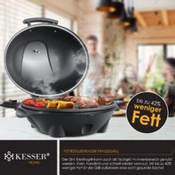 KESSER® Elektrischer Elektrogrill 2in1 Tischgrill - Standgrill Mit Deckel Standfuß | Max. 2400 Watt Thermometer | Antihaftbeschichtung | XXL Grillplatte | Integrierte Ablagefläche Elektro-Säulengrill -Entspannender Garten 8600364700 22323 prod 005
