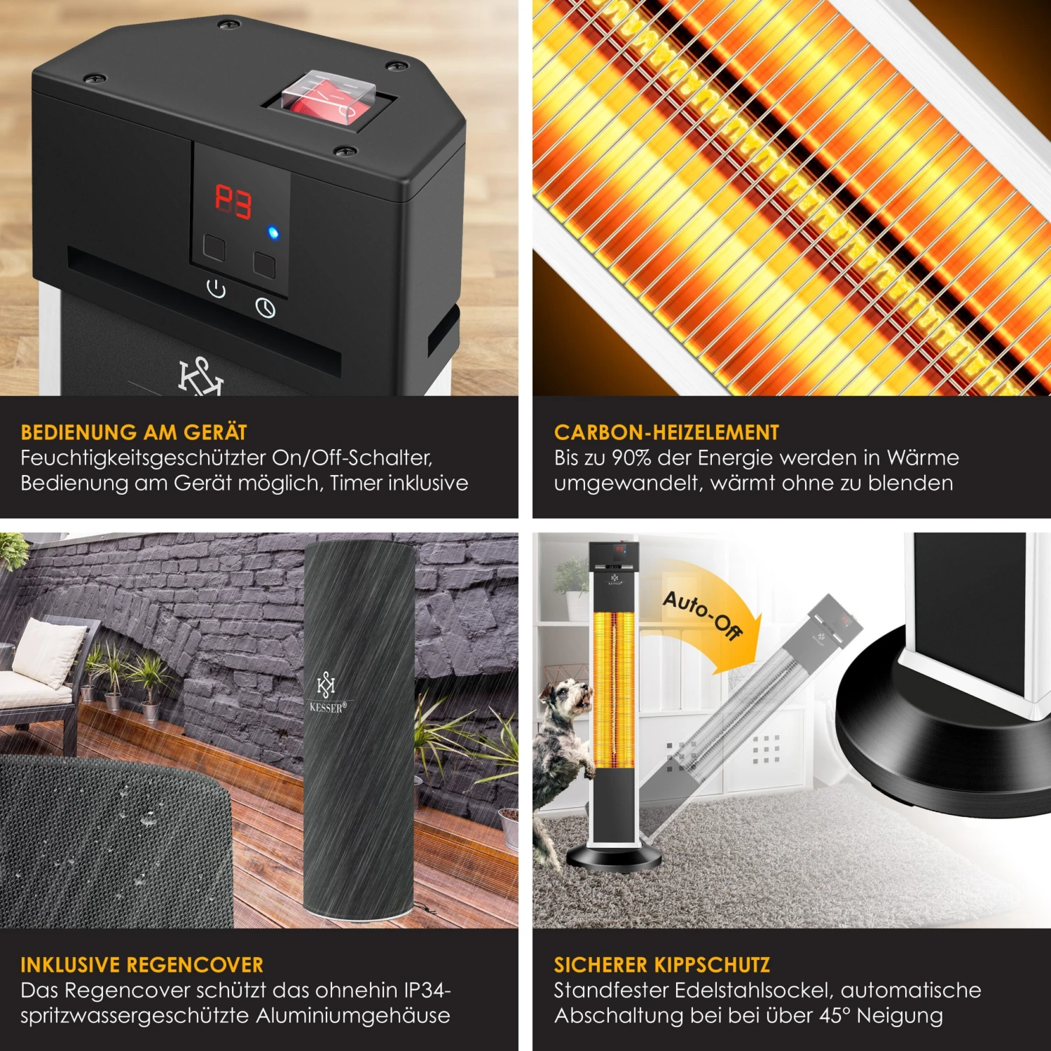 KESSER® Standheizstrahler Infrarot Stand Heizstrahler Inkl. Schutzhülle Wärmestrahler Terrasse Infrarotstrahler Turmheizstrahler 3 Heizstufen 2000 Watt Terrassenstrahler Mit Fernbedienung Timer 3 KESSER® Standheizstrahler Infrarot Stand Heizstrahler Inkl. Schutzhülle Wärmestrahler Terrasse Infrarotstrahler Turmheizstrahler 3 Heizstufen 2000 Watt Terrassenstrahler Mit Fernbedienung Timer – Bild 3