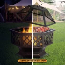KESSER® Feuerschale Mit Grillrost Ø 62, Multifunktional Fire Pit Für Heizung/BBQ Grill, Schürhaken & Kohlerost, Garten Terrasse Feuerschale, Metall Feuerstelle Mit Schutzhülle Funkenschutz -Entspannender Garten 8600364700 23152 prod 004