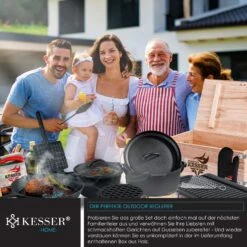 KESSER® Dutch Oven Set In Holzkiste Mit Dutch Oven Mit Viel Zubehör - Gusseisen - Bereits Eingebrannt Mit Kochtopf Grillplatte Pfanne Deckelheber Inkl. Rezeptbuch Handschuhe -Entspannender Garten 8600364700 23325 prod 004
