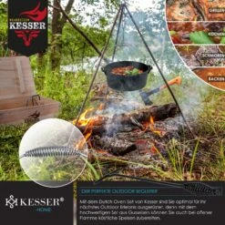 KESSER® Dutch Oven Set In Holzkiste Mit Dutch Oven Mit Viel Zubehör - Gusseisen - Bereits Eingebrannt Mit Kochtopf Grillplatte Pfanne Deckelheber Inkl. Rezeptbuch Handschuhe -Entspannender Garten 8600364700 23325 prod 005