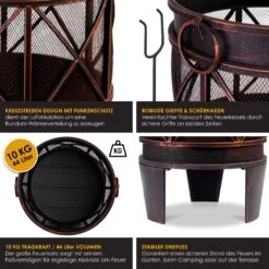 KESSER® Feuerschale Inkl. Abdeckung Feuerkorb Mit Funkenschutz & Griffen + Schürhaken Feuerstelle 58 X 45 Cm Für Garten & Terrasse Metall Antik-Rost-Optik Multifunktional Fire Pit Heizung BBQ -Entspannender Garten 8600364700 23328 prod 003